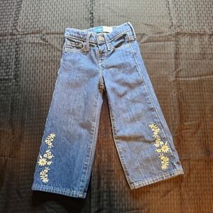 Old Navy Girls Wide Leg Jeans Embroidered Flower Adjustable Waist Size 3T